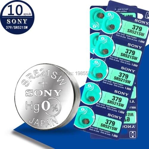 10pcs/lot For Sony 379 Original 1.55V Silver Oxide Watch Battery 379 SR521SW D379 SR63 V379 AG0 Button Coin Cell MADE IN JAPAN