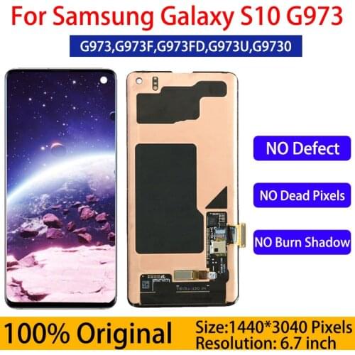 100% SUPER AMOLED LCD for SAMSUNG Galaxy S10 Plus Display S10+ Display G9750 G975F Touch Screen Digitizer Assembly dead pixel