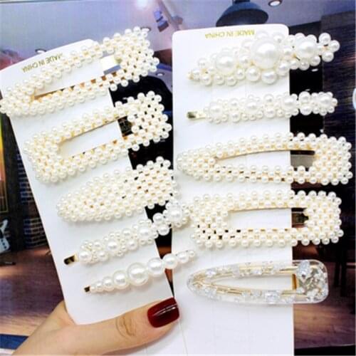 2Pcs/Set Fashion Pearl Imitation Beads Hair Clip Barrette Handmade Pearl Flower Stick Hairpin for Girls Hair Styling Accessories