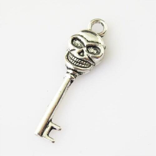 20 New Halloween Skull Key Tibetan Silver Tone Charms Pendants 9x32.5mm