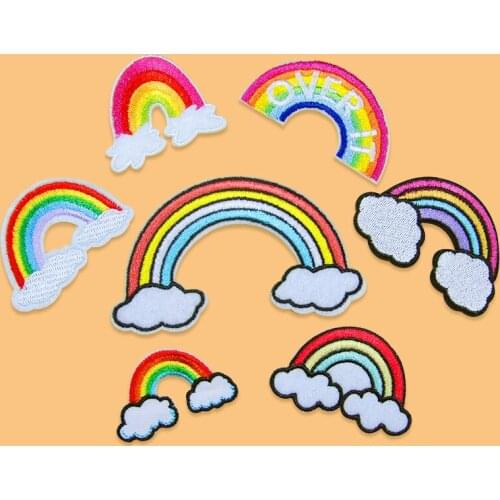 Rainbow Cloud Series Embroidered Cloth Stickers DIY Clothing Bags Hat Color Patch with Down Jacket Cute Accessories 5pcs