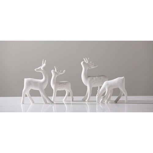 White Ceramic Deer Figurine Ornaments Window Display Shooting Props Console Home Decoration Accessories Gift For Kids