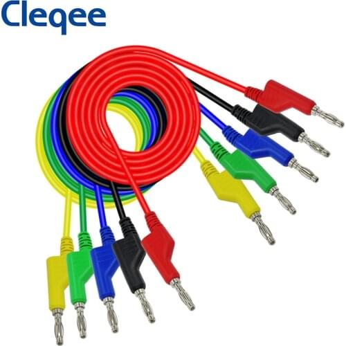 Cleqee P1036 5PCS 4mm Stackable Banana Plug to Banana Plug Test Leads Multimeter Test Cable 1000V/15A 5 Colors 1M