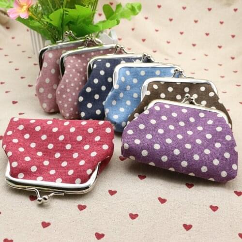 Women Dot Small Coin Purse Clasp Coin Bag Creative Two Metal Button Pocket Coin Pouch Key Credit Card Holder Canvas Fabric