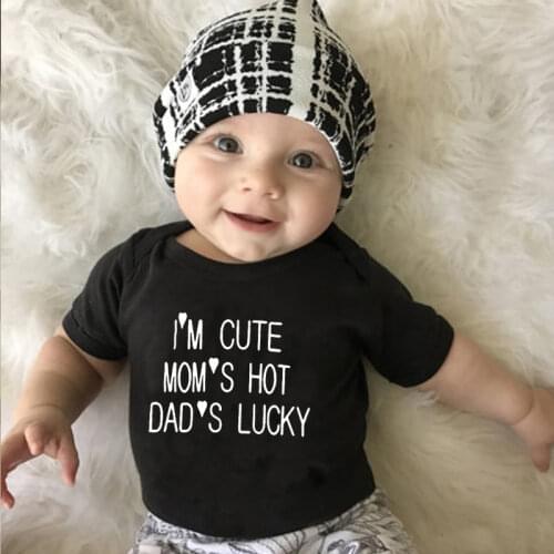 I'm Cute Moms Hot Dads Lucky Newborn Baby Girl Boy Clothes Short Sleeve Cotton Bodysuit Jumpsuit Playsuit Outfits Cloth 0-24M