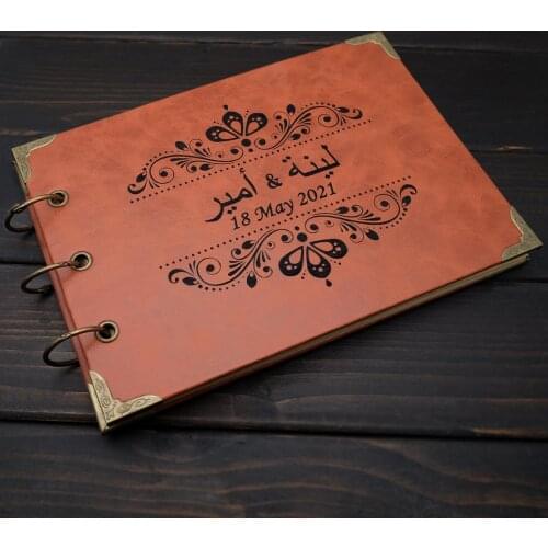Personalized Leather Wedding Guest Book,Custom Wedding Memory Book,Engraved Arabic Names Guestbook,Wedding Gift