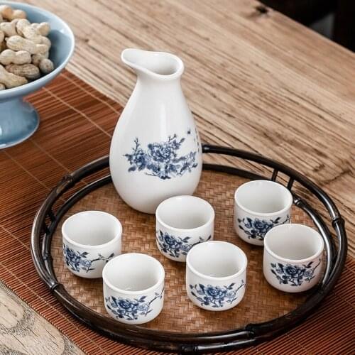 Ceramic sake set Japanese traditional white rice wine cup pot set household liquor antique distributor wine antique wineware