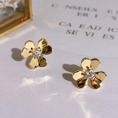 Pure 925 sterling silver pop classic jewelry for women lucky clover stud gold bright luxury party wedding stud jewelry girl gift