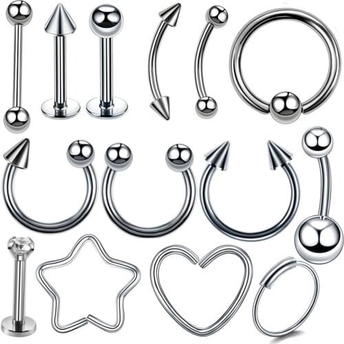 Lots Titanium Steel Black Seamless Hinged Nose Hoop Septum Clicker Piercings Lip Labret Ring Ear Cartilage Tragus Sexy Jewelry