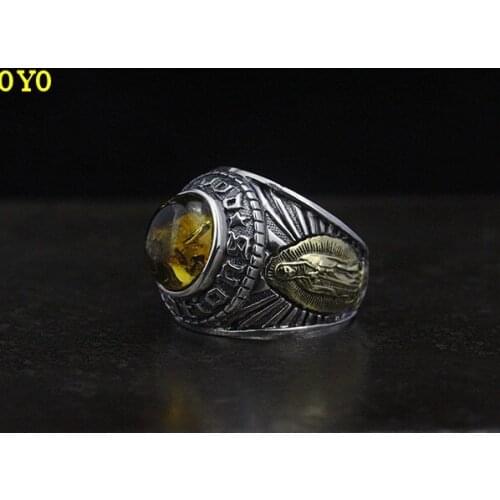 100% s925 sterling silver ring European and American Virgin Mary amber ring retro skull mens ring