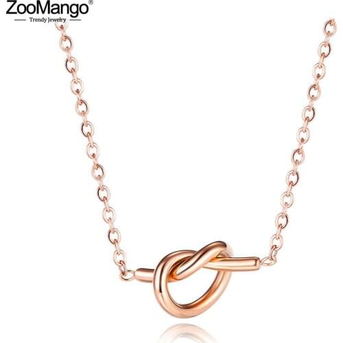 ZooMango Titanium Steel Fashion Knot Pendant Necklaces Rose Gold Original Design Charm Choker Necklace For Women ZN17091