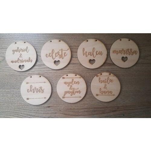 Laser cut Round Name Door Tags ,rustic wedding favor tags, personalized Gift tag,wood Hang Tags