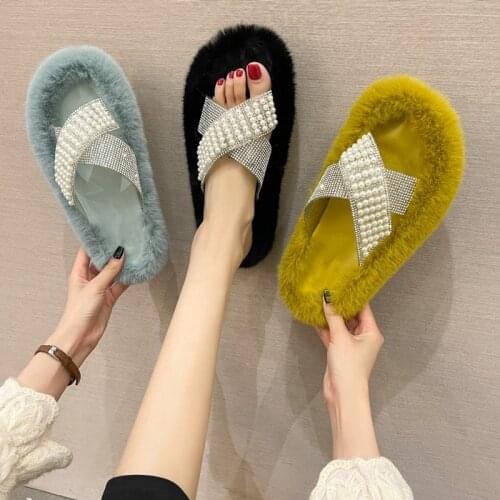Furry Slippers For Women Plush Female Warm Slipper Casual Slip On Fluffy Womens Indoor Floor Slides Faux Fur Flats Ladies Shoes