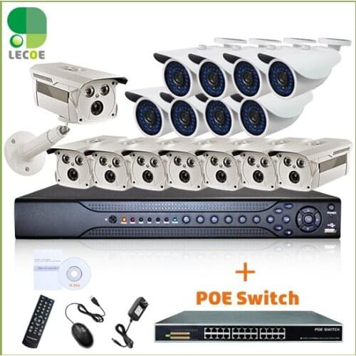 CCTV Security Outdoor POE System with 16CH 1080P 2 SATA NVR ,16pcs 720P HD Vandalpoof Outdoor POE Cameras and 16ch PoE Switch