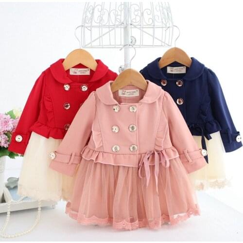 Baby Girl Infant Fashion Trench Coat Jackets Sweet Girl Toddlers Tutu Mesh Dress Bebes Clothes