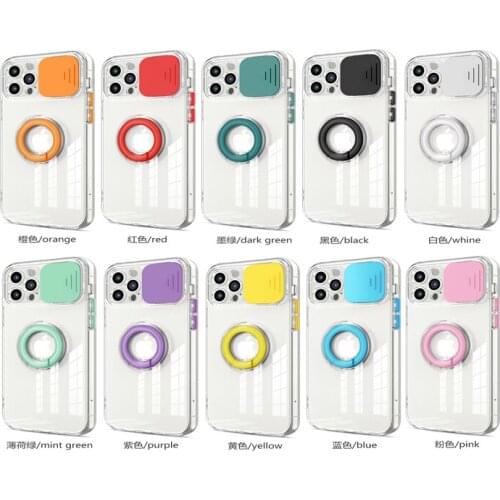 Transparent Movable Camera Protective Lid Phone Case for iphone 12 11 pro max 12mini X XS XR 7 8 Plus Coque Carrying ring Cover