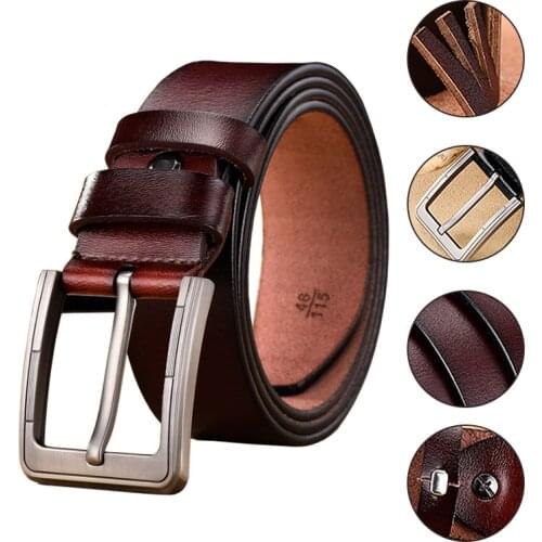 Fashion men belt cow genuine leather luxury strap male belts for men new fashion classic vintage pin buckle dropshipping 6190