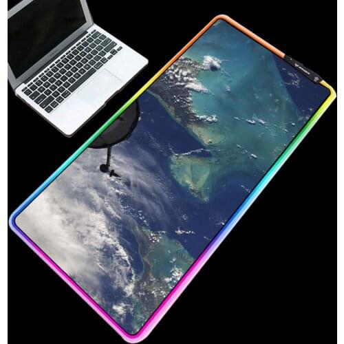 RGB Glowing Mouse Pad Large Keyboard Computer Mat HD Pattern Water Planet Earth Printed XXL Mousepad for Gamer 900x400mm