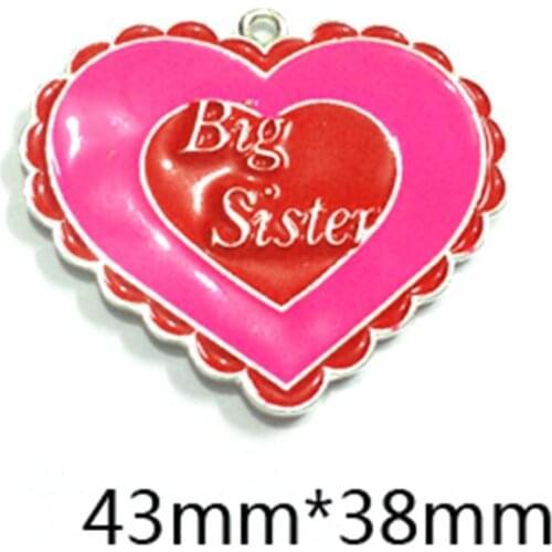 Pink enamel big sisters charms heart shape Friendship pendant jewelry making nacklace for best friend