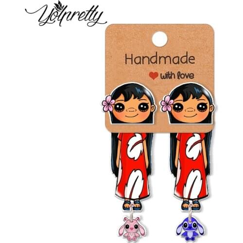 2021 New Kawaii Anime Lilo and Stitch Angel Aliens Baby Epoxy Handcraft Acrylic Stud Earrings for Kids