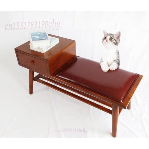 Nordic Shoe Changing Stool All Solid Wood Paint With Drawer Wall Wear Shoe Stool Luxury Old-fashioned Home Corridor Shoe Rack