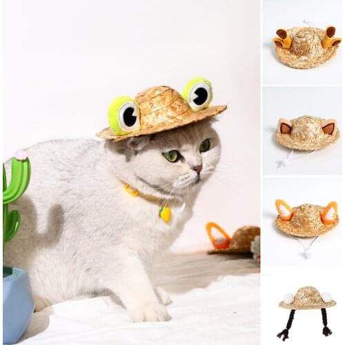 Cute Summer Pet Hat Woven Straw Sun Hat Beach Party Funny Accessories Hawaii Style Hat For Dogs Picture Props Hot Sale