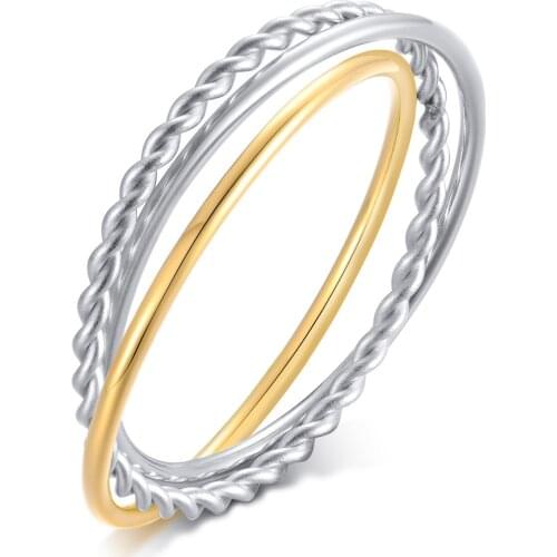 Three Layer Titanium Steel Twisted Ring for Women Men Wedding Engagement Anniversary Finger Jewelry