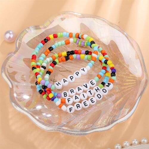 Creative DO IT BRAVE Acrylic Letter Bracelets for Women Handmade Colorful Glass Beads Beaded Bracelet Girlfriend Gift