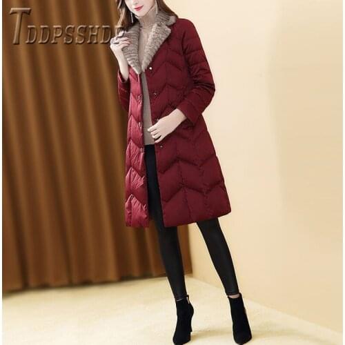 2019 Faux Mink Fur Fashion Long Style Women Parkas Lapel Black Warm Female Parka Coat