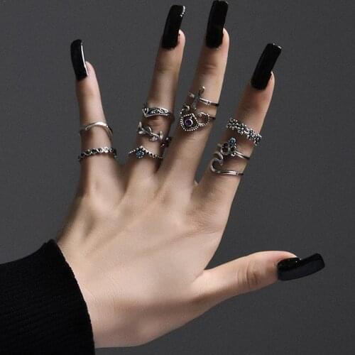 10PCS/Set Rings Vintage Inlaid Openwork Engraved Joint Ring Twig Flower Rings For Women Gift Hot Sale
