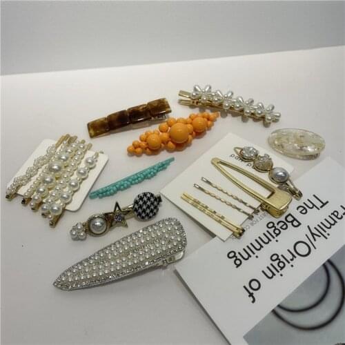 AOMU Big Sale 10PCS/SET Pearl Hairpin Hair Claw Korea Metal Love Geometry Crystal Acrylic Hairpin for Women Vacation Hairband