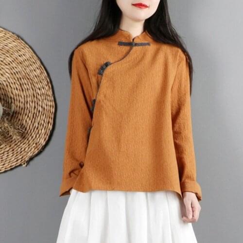 Ladies Chinese Tops 2021 New Top Women Spring Retro Oblique Shirt Qipao Cheongsam Top Tea Chinese Style Clothing Women 12356