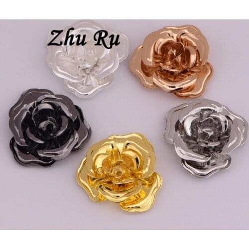 ZHU RU 5pcs/lot 16.7mm copper stereoscopic flower Rose bottom Pendants Decorative clothing bags for DIY Jewelry Making Materials