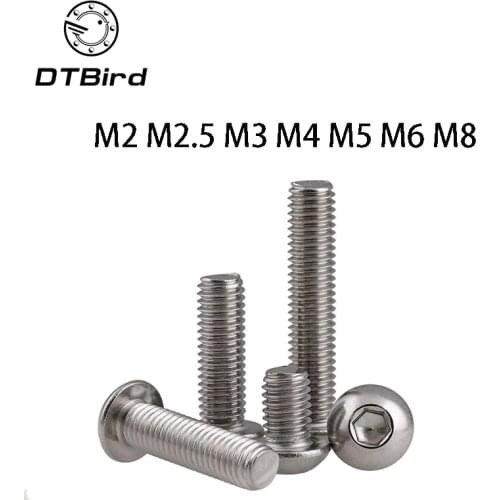 10/50pcs M2 M2.5 M3 M4 M5 M6 M8 A2-70 304 Stainless Steel ISO7380 Button Head Hex Hexagon Socket Allen Screw Bolt L=3-80mm