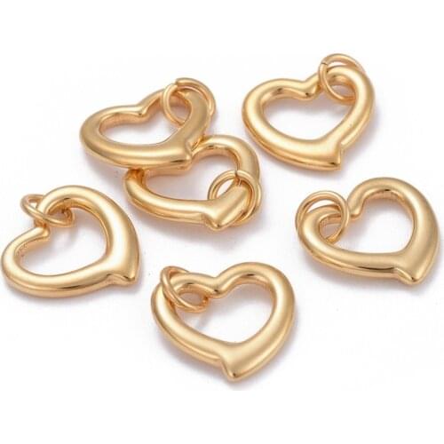 10pcs 304 Stainless Steel Open Heart Charms Pendants for necklace jewelry making Accessories, with Jump Ring