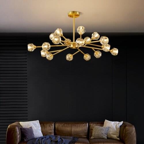 2020 New Crystal Led Chandelier Light Luxury Copper Golden Lustre Molecular Living Dining Room Ceiling Hanging Lamp Home Fixture