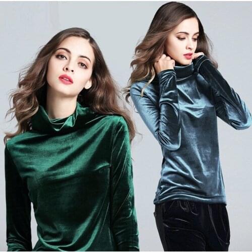 3XL Spring Autumn Turleneck Velvet Tops Women 2021 New Loose Long Sleeve Soild Tees Casual Basic Bottoming Shirt Plus Size Femme