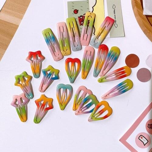 5/10pcs Women Girls BB Hair Pins Stars Heart Snap Hair Clips Rainbow Color Metal Barrettes for Baby Children Styling Accessories