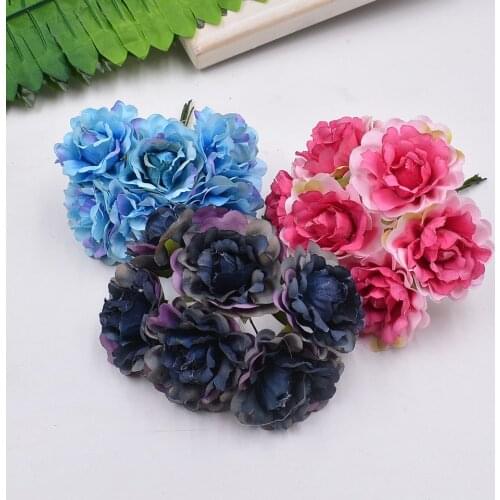 6Pcs Silk Peony Artificial Rose Flowers Bouquet For Wedding Party Home Room Decor DIY Living Christmas Decorations Accessories