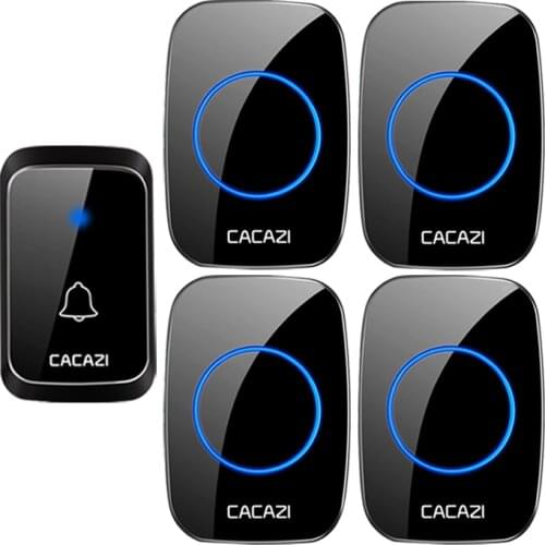 CACAZI Home Waterproof Wireless Doorbell LED Light Battery Button Cordless Calling Bell 300M Remote US EU Plug 4 Volume 58 Chime