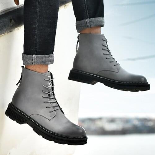 2021 New Men Boots Leather Shoes Male Solid Color ZIP Fashion Ankle Vintage Biker Boots Hombre Autumn & Winter Male Footwear