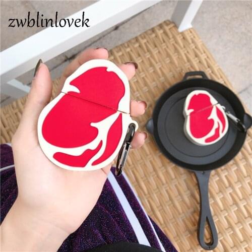 New fresh meat case for apple airpods 1 2 cargo box fashion 3d food bull silicone anti fall protect cover keyring accessories