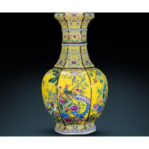 Jingdezhen Ceramic Vases Imitate Qianlong Painted Gold Pastel Six Square vase Antique Chinese vase Living Room porcelain vase