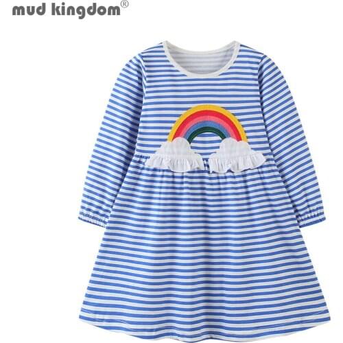 Mudkingdom Kids Girl Dress Toddler Baby Long Sleeve Dresses Autumn Girls Cotton Princess Dress Kid Tops Outfits