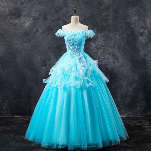 Elegant Blue Party Prom Quinceanera Dress Vintage Boat Neck Formal Ball Gown Luxury Embroidery Quinceanera Dresses Plus Size