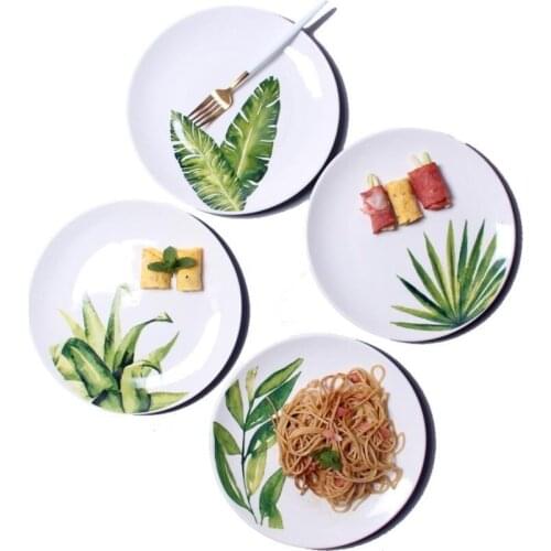 European Ceramic Steak Plate Western Food Fruit Platter Small Fresh Leaves Main Plate Home Kitchen Supplies Ceramic Tray
