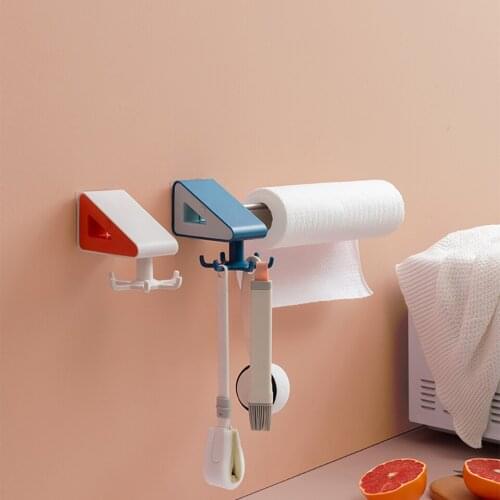 Kitchen Rotating Hook Creative Multifunctional Kitchenware Storage Rack Rag Cling Film Rack Sticky Hook Household Organizer Rack