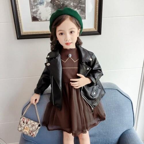 Baby Girl PU Jackets Fashion Autumn New Children Long Sleeve Faux Leather Jackets Kids Motorcycle Jacket Childrens Outwear 3-8Y
