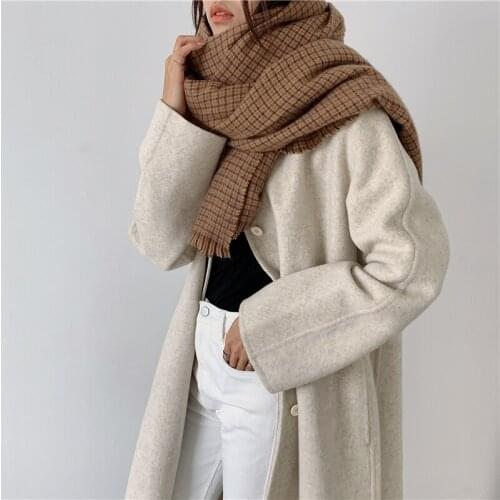 Luna&Dolphin Women Winter Scarf Warm Knitted Classic Small Plaid Imitation Cashmere Woolen Big Tippet Pashmina Blanket Shawl
