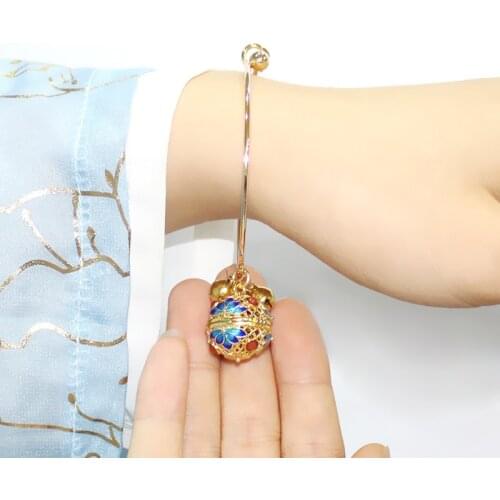 1PC Hollow Cage Cloisonne Locket with glass orbs Bangles Essential oil ball Locket Bangles for women